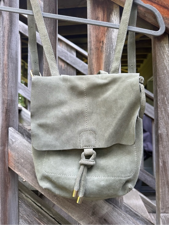 Handbags - Olive Suede Mini Backpack with Gold Hardware